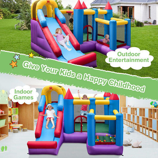 4-in-1 Kinder-Türsteher mit langer Rutsche und Sprungbereich für Hof und Rasen mit 680W Gebläse