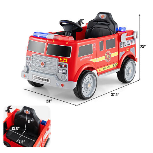 Kinder fahren auf Feuerwehrauto mit Fernbedienung und Feuerlöscher-Rot