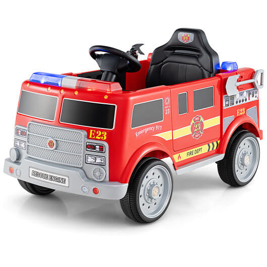 Kinder fahren auf Feuerwehrauto mit Fernbedienung und Feuerlöscher-Rot