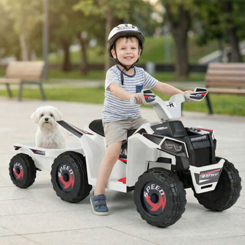 6V Kinder Elektrische ATV Quad Car mit abnehmbarem Anhänger-Weiß
