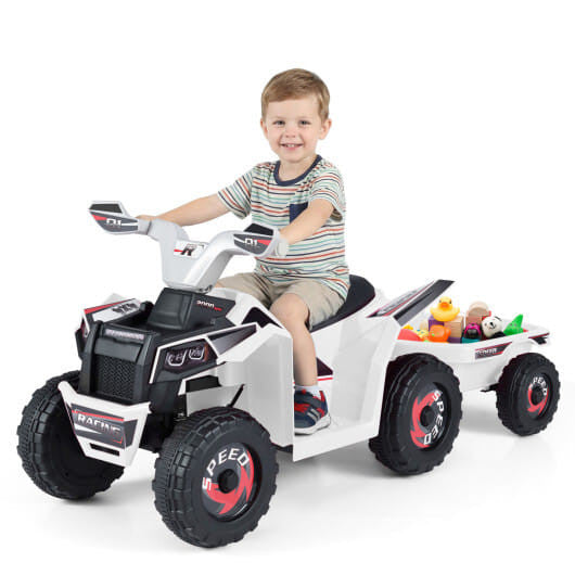 6V Kinder Elektrische ATV Quad Car mit abnehmbarem Anhänger-Weiß