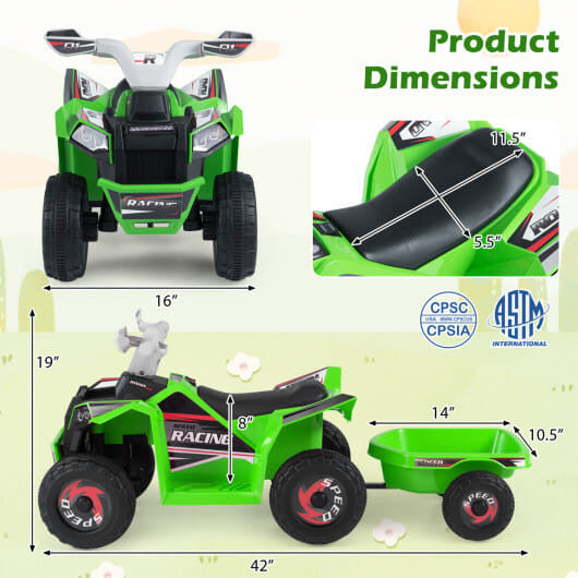 6V Kinder Elektrische ATV Quad Car mit abnehmbarem Anhänger-Weiß