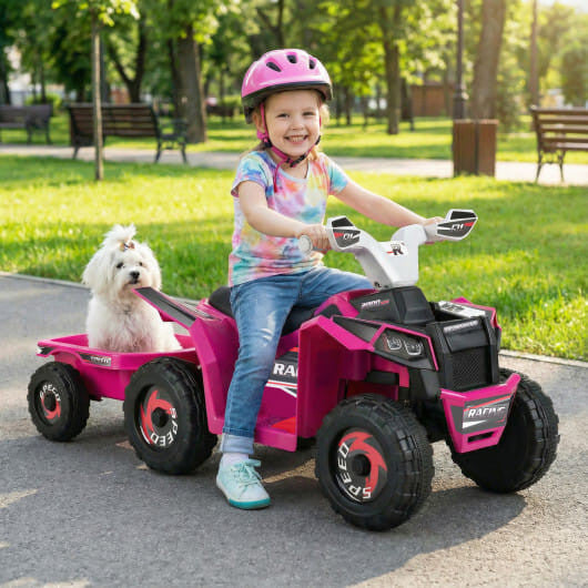 6V Kinder Elektrische ATV Quad Car mit abnehmbarem Anhänger-Weiß