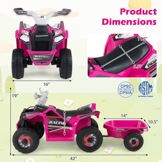 6V Kinder Elektrische ATV Quad Car mit abnehmbarem Anhänger-Weiß