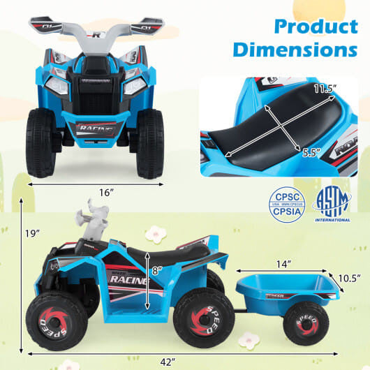 6V Kinder Elektrische ATV Quad Car mit abnehmbarem Anhänger-Weiß