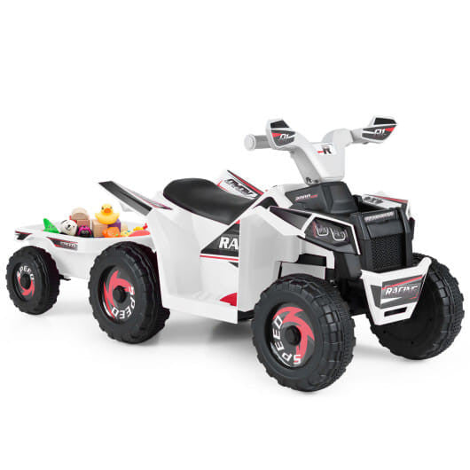 6V Kinder Elektrische ATV Quad Car mit abnehmbarem Anhänger-Weiß